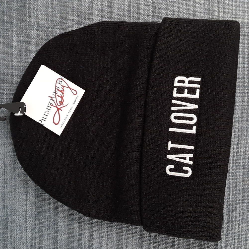 Knit Beanie Fun Funny Cat Lover Embroidered Casual Streetwear Black…